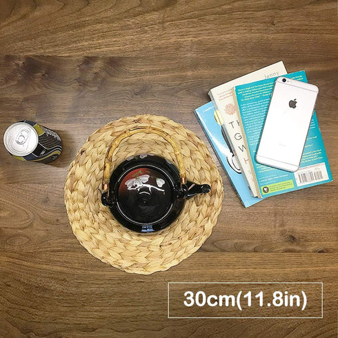 kilofly Natural Water Hyacinth Weave Placemat Round Braided Rattan Tablemats 11.8 inch x 2pc...