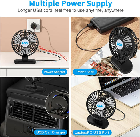 COO Small USB Desk Fan - 3 Speeds Powerful Airflow Fan, Small Mini Portable Fan for Home Office Bedroom Table & Desktop, Small Quiet Electric Fan ...