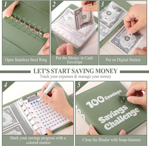 100 Envelopes Money Saving Challenge, Small 1000 Savings Challenge Binder with Cash Envelopes, Budget Binder for Budgeting and Organizing, Easy & ...