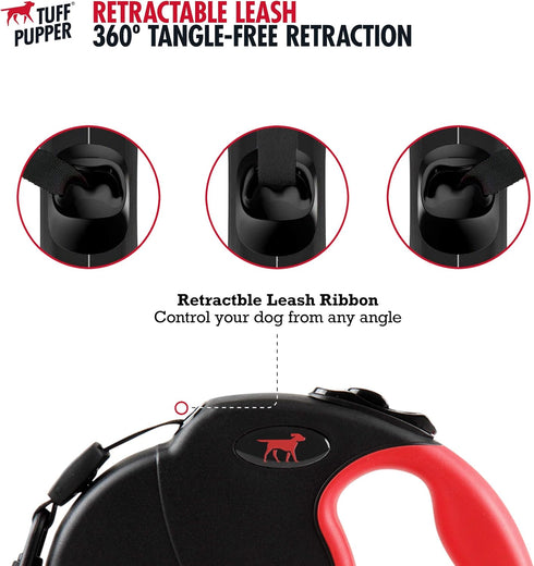 Tuff Pupper Heavy Duty Retractable Dog Leash | 16 ft Dog Leash with Reflective Stitching for Nighttime Safety | One Button Lock and Release | Comf...