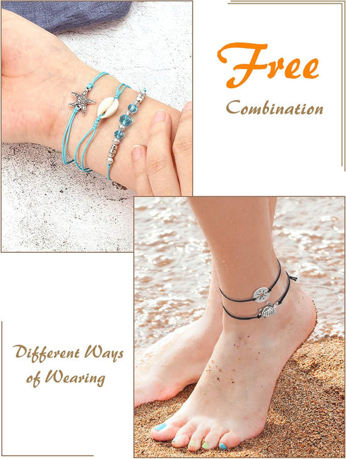 Hicarer 21 Pieces Surfer Wave Bracelet Ocean Wave Adjustable Waterproof Handmade Friendship Bracelet Anklet Jewelry for Women...