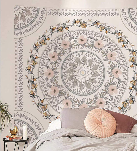 Simpkeely Sketched Floral Medallion Tapestry, Bohemian Mandala Wall Hanging Tapestries, Indian Art Print Mural for Bedroom Living Room Dorm Home D...