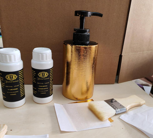 Gold Leaf Kit, Gilding Adhesive Glue & Sealer for Gold Gilding,100ml Gold Size and 100ml Varnish with Imitation Gold Leaf for Craft, Art,Furniture...