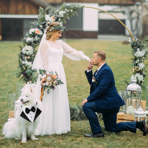 ADOGGYGO Formal Dog Tuxedo Wedding Dog Bandana Collar Dog Collar with Bow Tie Adjustable Dog Bowtie Collar Bandana for Small Medium Large Dog Pet ...
