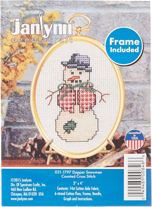 Janlynn 21-1797 14 Count Dapper Snowman Mini Counted Cross Stitch Kit, 3" by 4"...