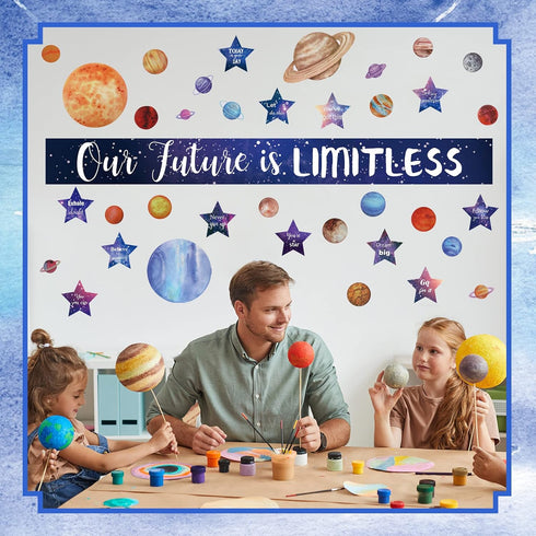 97 Pcs Space Classroom Bulletin Board Decorations Solar System Galaxy Classroom Decorations Cutouts Galaxy Our Future is Limitless with Large Star...
