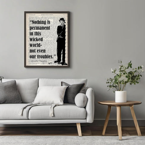 Posterizer 1 pcs-Nothing is Permanent-Charlie Chaplin-Famous Figures Art Collection-Motivational & Inspirational Art-Gift for movie lovers- UNFRAM...