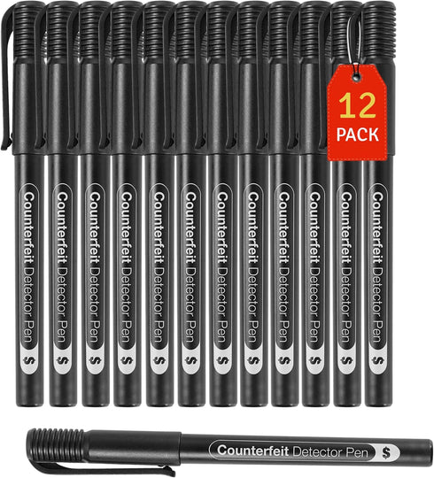 1InTheOffice Counterfeit Bill Detector Pen, Fake Money Marker Detector, (12 Pack) Counterfeit Pen...