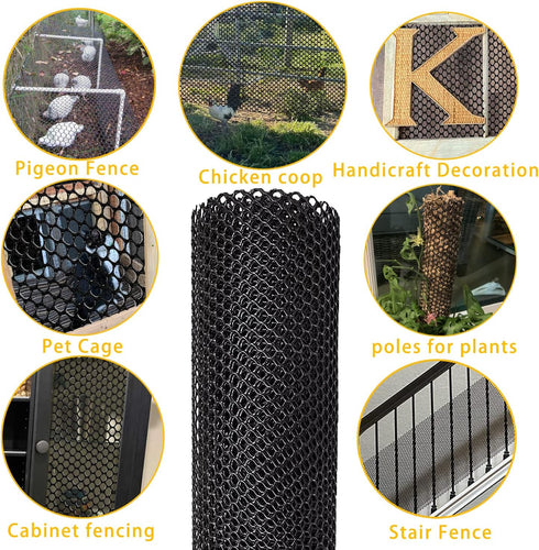 Plastic Chicken Wire Fence Mesh 15.7IN x 10FT Hexagonal Plastic Poultry Netting for Chicken, Black Upgraded Plastic Garden Mesh Fencing for Garden...