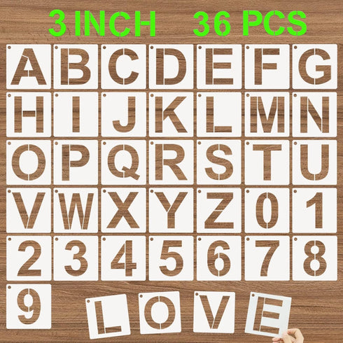 Alphabet Letter Stencils 3 Inch, 36 Pcs Reusable Plastic Letter Numbers Templates, Art Craft Stencil for Painting on Wood, Wall, Glass, Fabric, Ro...