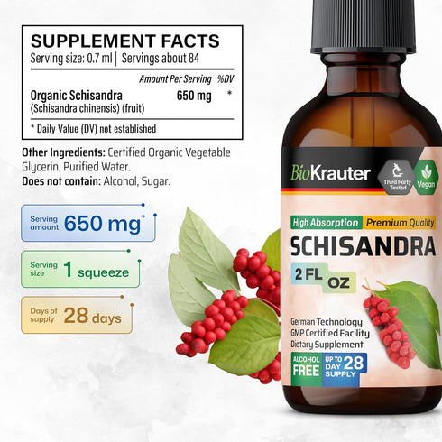 Schisandra Tincture - Organic Schisandra Supplement - Natural Adaptogen for Mood Support - Schisandra Berry Liquid Extract - Alcohol and Sugar Fre...