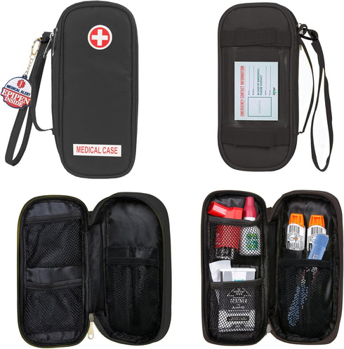 EpiPen Medical Carrying Case Insulated, Travel Medication Organizer Bag Emergency Medical Pouch, Fits 2 EpiPens, Asthma Inhaler, Anti-Histamine, A...