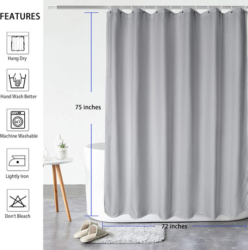 AooHome 75 Inch Long Shower Curtain, Durable Polyester 72" Width Bathroom Curtain Waffle Weave Plaid Design with Hooks, Weighted Bottom, Heavy Dut...