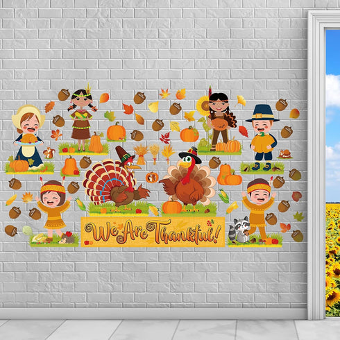 64 Pieces Thanksgiving Fall Autumn Classroom Bulletin Board Decor We are Thankful Bulletin Board Set Turkey Wheat Pumpkin Acorns Corn Maple Leaves...