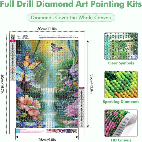 MOGTAA Butterfly Diamond Art Painting Kits for Adults, Full Drill Flowers Diamond Painting Kits for Beginners, DIY 5D Landscape Diamond Dots Kits ...