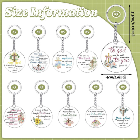 50 Pcs Bible Verse Keychain Bulk Inspirational Christian Quotes Keychain Religious Church Bible Cross Acrylic Floral Key Ring Gift for Mom Women T...
