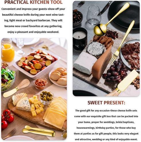 Charcuterie Board Accessories Spreader Knife Set Cheese Butter Spreader Knife Charcuterie Utensils with Wooden Handles Mini Serving Tongs Spoons F...