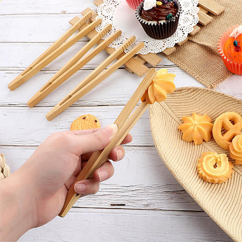 4 Pieces Toaster Tongs, 7 Inch Bamboo Tongs Anti-Slip Wooden Cooking Tongs Small Kitchen Tongs for Serving Food Toaster Fruits Bread Pickles Barbe...