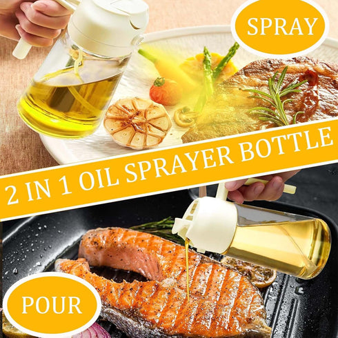 Oil Dispenser Sprayer Bottle for Kitchen, 2 In 1 Olive Oil Dispenser Bottle for Cooking, 16oz/470ml Glass Oil Bottle, Oil Sprayer for Cooking, Kit...