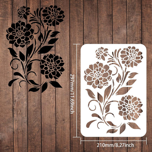 FINGERINSPIRE Dahlia Stencil 11.7x8.3 inch Plastic Flowers Drawing Painting Stencils Daisy Bloom Flower Leaf Pattern Reusable Stencils for Paintin...