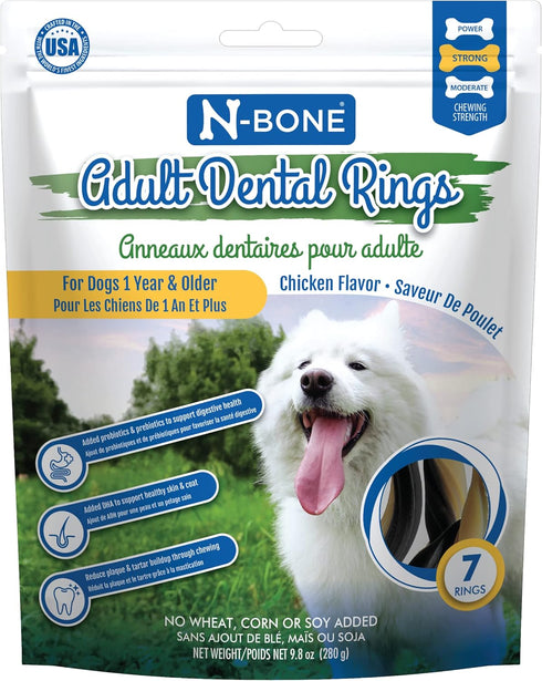N-Bone Adult Dental Rings Chicken Flavor Dog Treats, 7 Count 9.8-oz Bag, Brown, 1 Count (Pack of 1)...