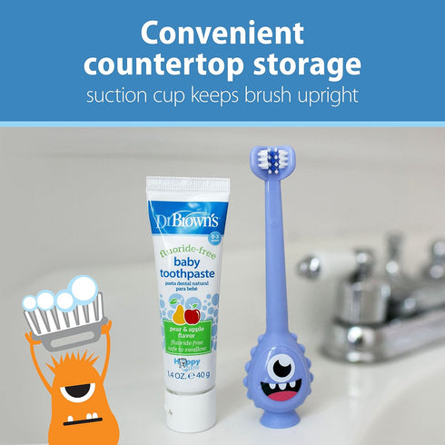 Dr. Brown's ToothScrubber Toothbrush, Three-Sided Toddler Training Toothbrush for Ages 1-4 Years with Suction Cup Base and Color Changing Bristles...