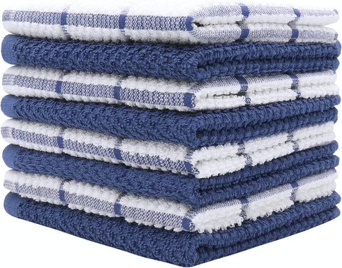 Cotton Grid Dish Cloths, Terry Cleaning Rags, 12 x 12 Inches, Light and Soft, Quick Drying Dish Rags, 8pc/Set (Blue Multi)...