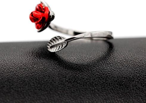 Uloveido Girls Charm Adjustable Red Rose Flower Leaf Ring Wedding Jewelry Valentines Gifts Y456...