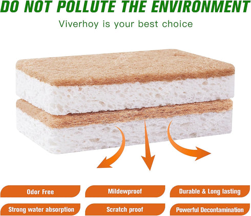 Natural Kitchen Sponge 12 Packs - Biodegradable Sponge - Eco-Friendly Sponge for Sustainable Living - Compostable Wood Cellulose and Coconut Washi...