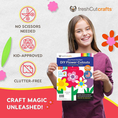 280 Pieces of DIY Flower Cutouts with IDEA Guide - 2-Sided Punch Out Tulips, Daisies, Daffodils, Flowers Ideal for Spring Craft Projects, and Moth...