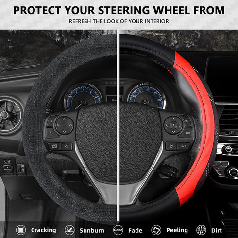 AUTOYOUTH Steering Wheel Cover Universal Fit for Car, Truck, SUV, Van, Breathable Long-Lasting Anti-Slip Microfiber Leather Car Steering Wheel Cov...
