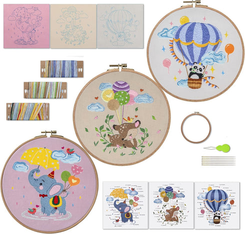Ebherys Level 3 Hand Embroidery kit for Adults Advanced Level not Cross Stitch 3 Sets a Pack, Needle Threader Wood Hoops DIY Instructions (Lovely ...