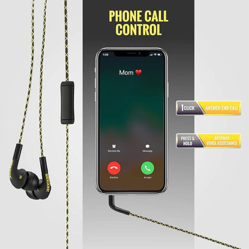 KICKER 46EB74 Wired Earbuds | in-Ear Noise-Isolating Earphones Stereo Monitor Headphones Silicone Ear Tips 3 Sizes | in-Line Mic and Multi-Functio...