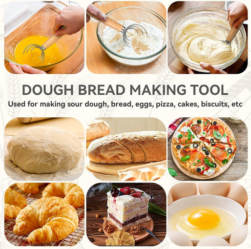 Danish Dough Whisk - Bread Dough Whisk 13 In, Food Grade Stainless Steel Bread Making Tools and Supplies, Dutch Style Dough Mixing Tool Dough Hook...