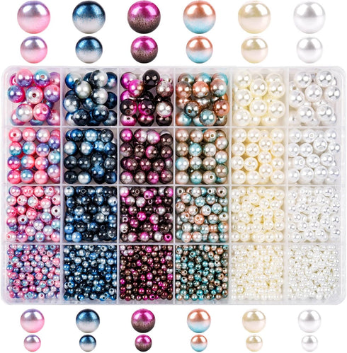Suhome 1890pcs 4/6/8/10mm Multicolored Faux ABS Pearls Beads, Loose Round Spacer Beads, Smooth Rainbow Beads for Jewelry Making, Bracelets, Earrin...