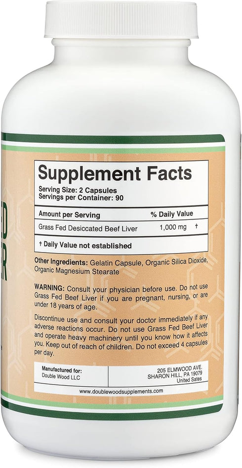 Beef Liver Capsules (1,000mg of Grass Fed, Desiccated Beef Liver per Serving, 180 Capsules, 3 Month Supply) Beef Liver Supplement for Digestion, I...