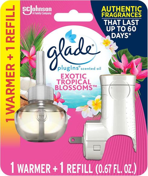 Glade PlugIns Refills Air Freshener Starter Kit, Scented and Essential Oils for Home and Bathroom, Exotic Tropical Blossoms, 0.67 Fl Oz, 1 Warmer ...