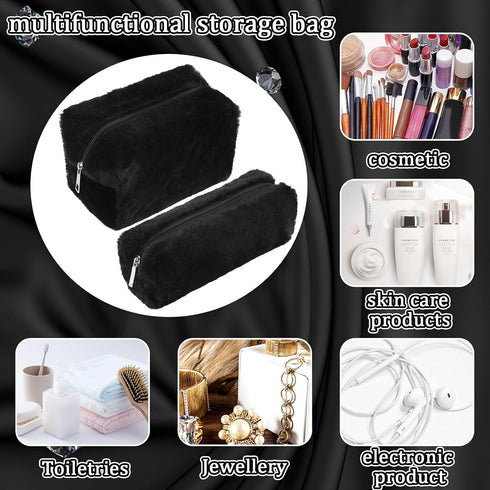 Small makeup bag 2Pcs Plush Cosmetic bag White Makeup Bag Cute Fluffy Makeup Pouch Small Purse Aesthetic Travel Cosmetic Bag Gifts for Women...