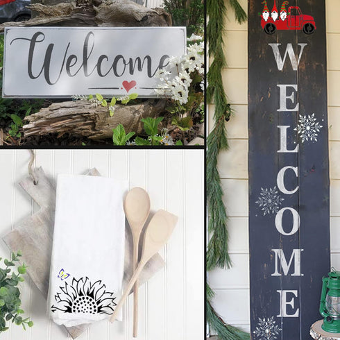 22PCS Large Letter Welcome Stencils for Painting on Wood - Farmhouse Christmas Stencils for Crafts Reusable for Canvas, Fabric, Walls, Porch Sign ...