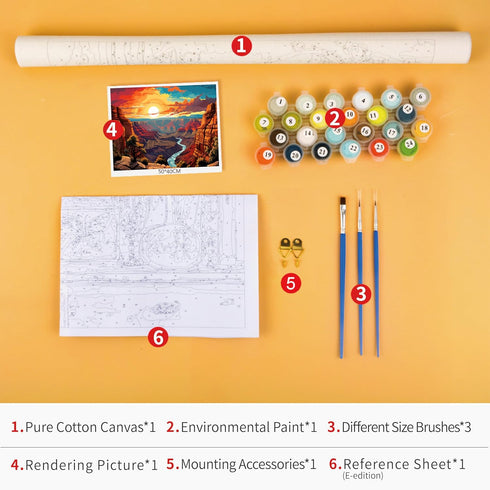 TISHIRON Paint by Numbers Kit for Adults, US Grand Canyon National Park DIY Paint by Numbers, Sunset Colorful Pop Art Paint by Numbers Kit for Adu...