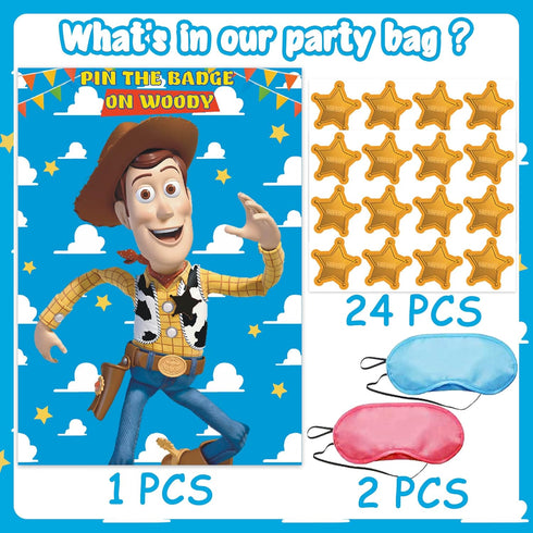 Toy Inspired Story Party Supplies, Toy Inspired Story Birthday Decorations, Pin The Badge on Woody Party Game Large Poster for Toy Inspired Story ...