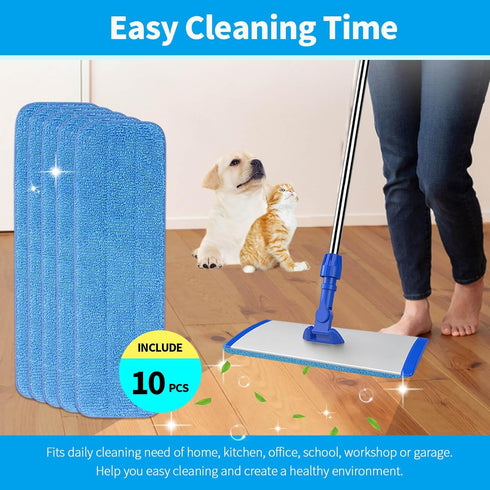 10 Packs Replacement Microfiber Cleaning Pads Spray Mop Heads Flat Mop Pads for Any Microfiber Flat Mop System 18 inch Reusable and Washable Blue...