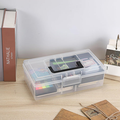 BTSKY Clear Plastic Storage Box with Removable Tray Multipurpose Stationery Storage Box with Handle Handy Sewing Box Art Craft Supply Organizer Ho...