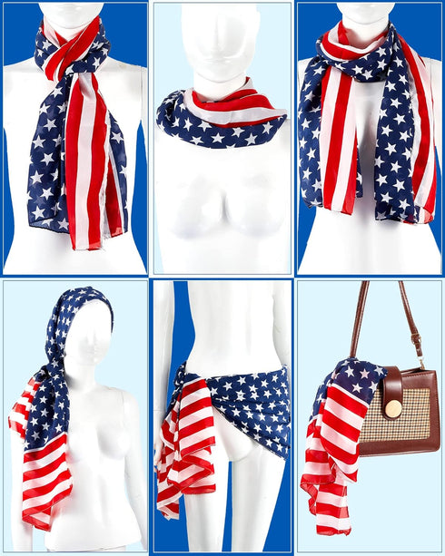 Tarpop 2 Pcs American Flag Patriotic Scarf Chiffon US Flag Scarf Long 4th of July Scarf Flag Shawl Independence Day(Bright Style)...
