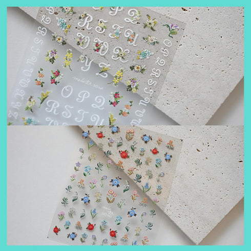 Flower Letter Nail Art Stickers 5D Embossed Nail Decals for Nail Art Design Self-Adhesive Nail Accessories for Women Nail Art Supplies 3 Sheets...