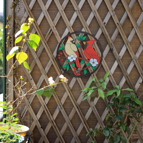 Scwhousi Metal Red Bird Wall Decor,Outdoor Patio Fence Wall Art,Cardinals Hanging Decorations for Living Room Bedroom Chritsmas Thanksgiving...