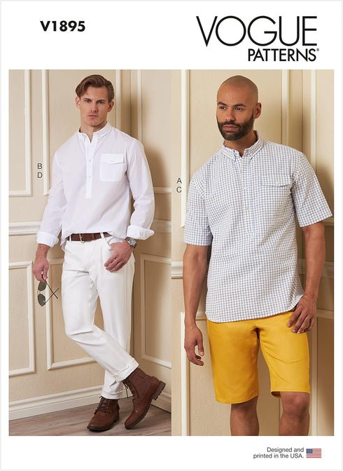 Vogue Men's Fitted Shirt, Shorts, and Mid-Rise Jeans Sewing Pattern Kit, Design Code V1895, Sizes 40-42-44-46...