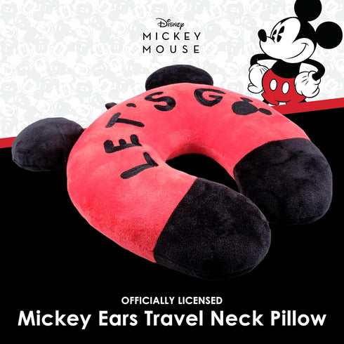 Disney Mickey Mouse Travel Pillow 'Let's Go' Portable Neck Pillow, Black and Red...