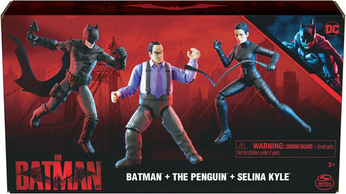 DC Comics, Batman 3-Pack with Exclusive 4” Batman, Selina Kyle, The Penguin Action Figures, 3 Accessories, Batman Movie Kids Toys (Amazon Exclusiv...