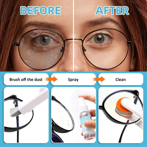 Glasses Cleaning Kit Eyeglass Cleaner - Portable Glasses Cleaner Tool with Lens Cleaners Spray (Anti Fog), Glasses Repair Kit with Screws, Travel ...
